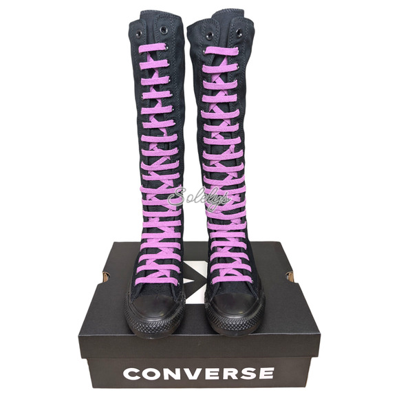 Converse CTAS XXHI Womens 6 Black Purple Knee High Canvas Zipper Sneaker Boot - Picture 3 of 11